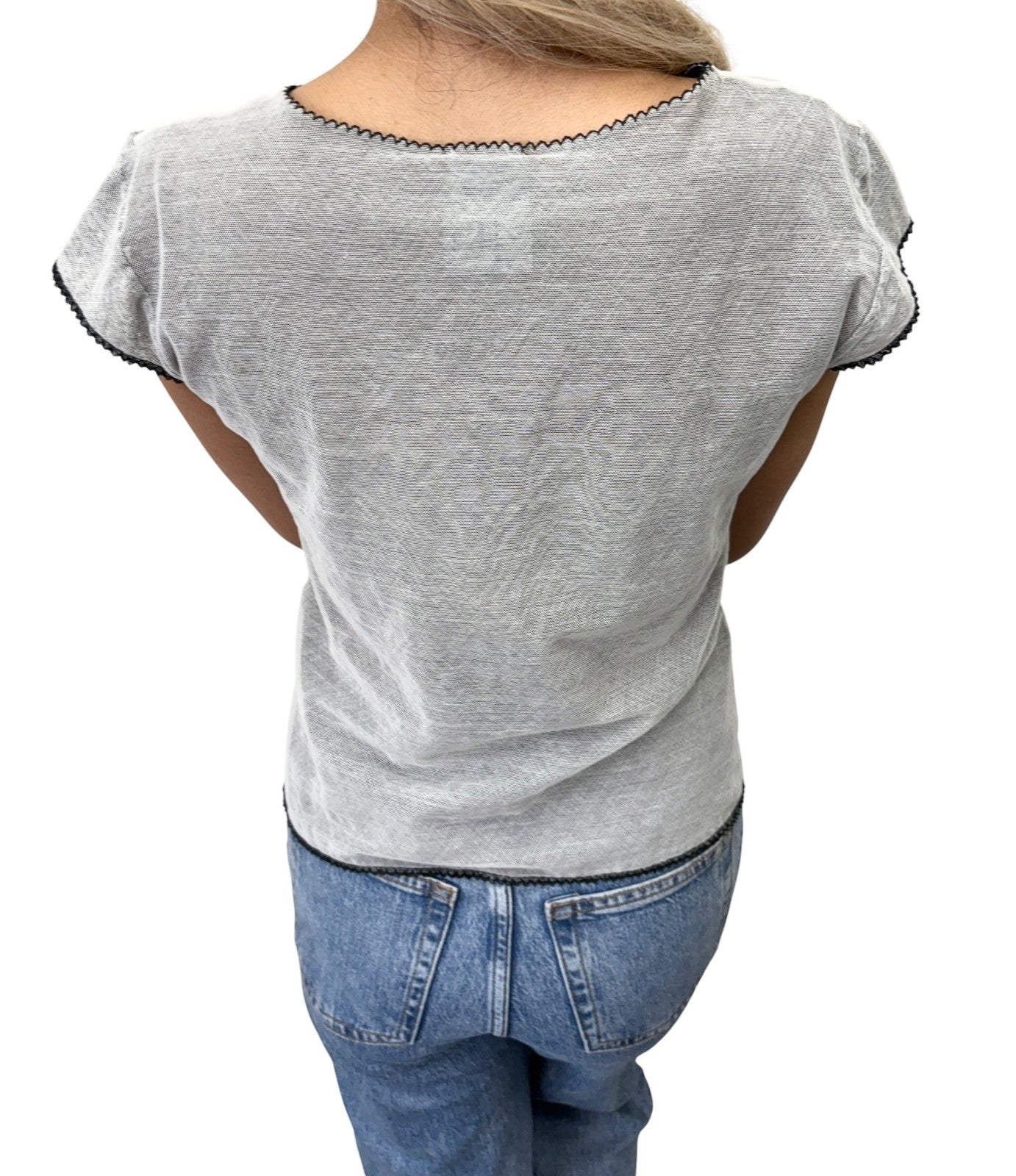 CHANEL Vintage 04P CC Logo No.5 Mesh Overlay Top #42 Gray Lace 901865