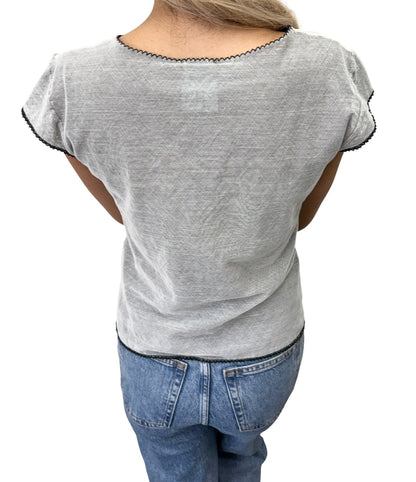 CHANEL Vintage 04P CC Logo No.5 Mesh Overlay Top #42 Gray Lace 901865