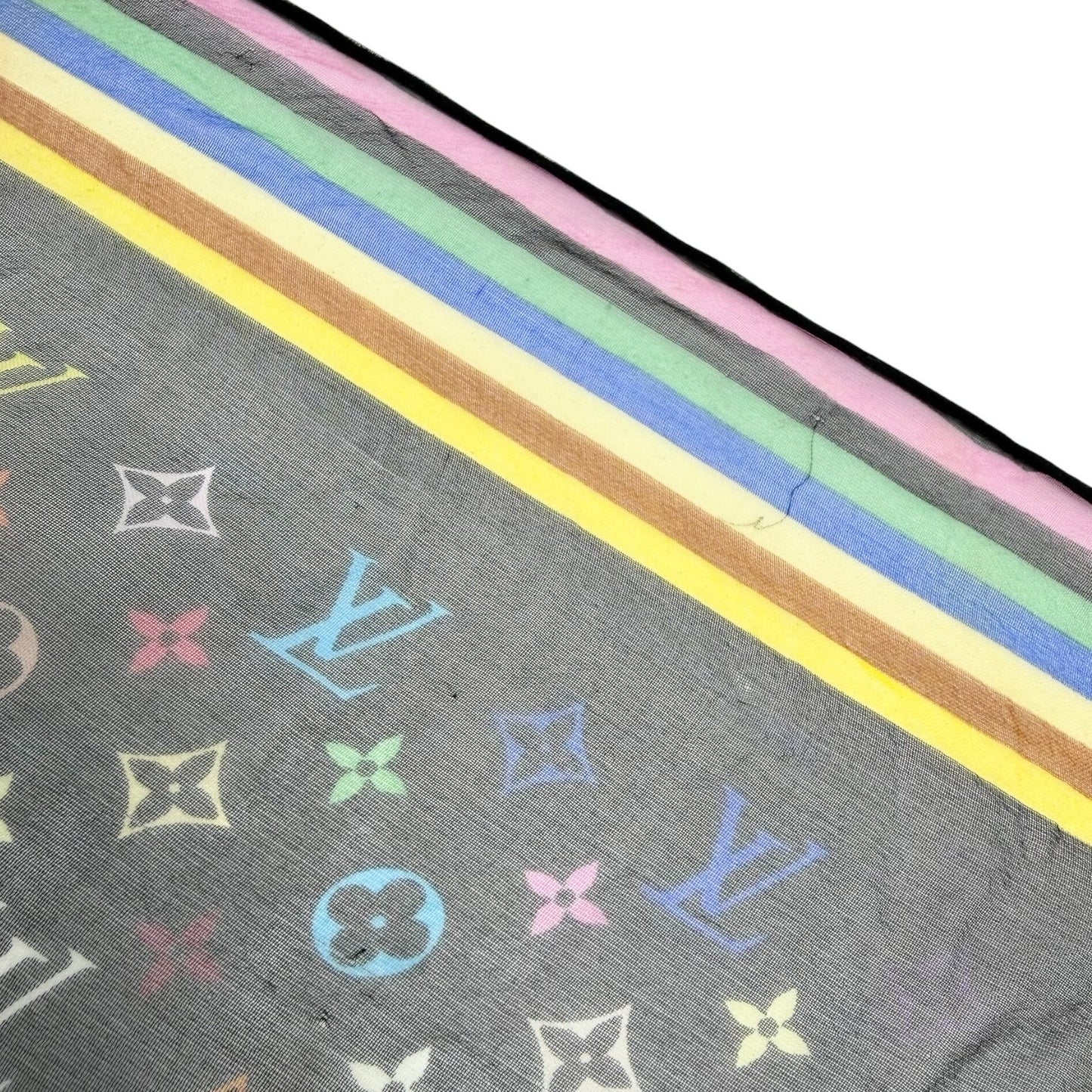 LOUIS VUITTON Vintage LV Monogram Scarf wrap Multicolor Black Silk 902244
