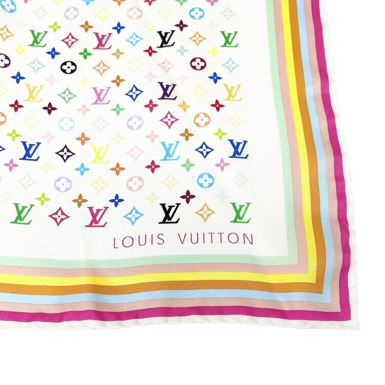LOUIS VUITTON Vintage LV Monogram Multicolor Scarf Wrap Top White Silk