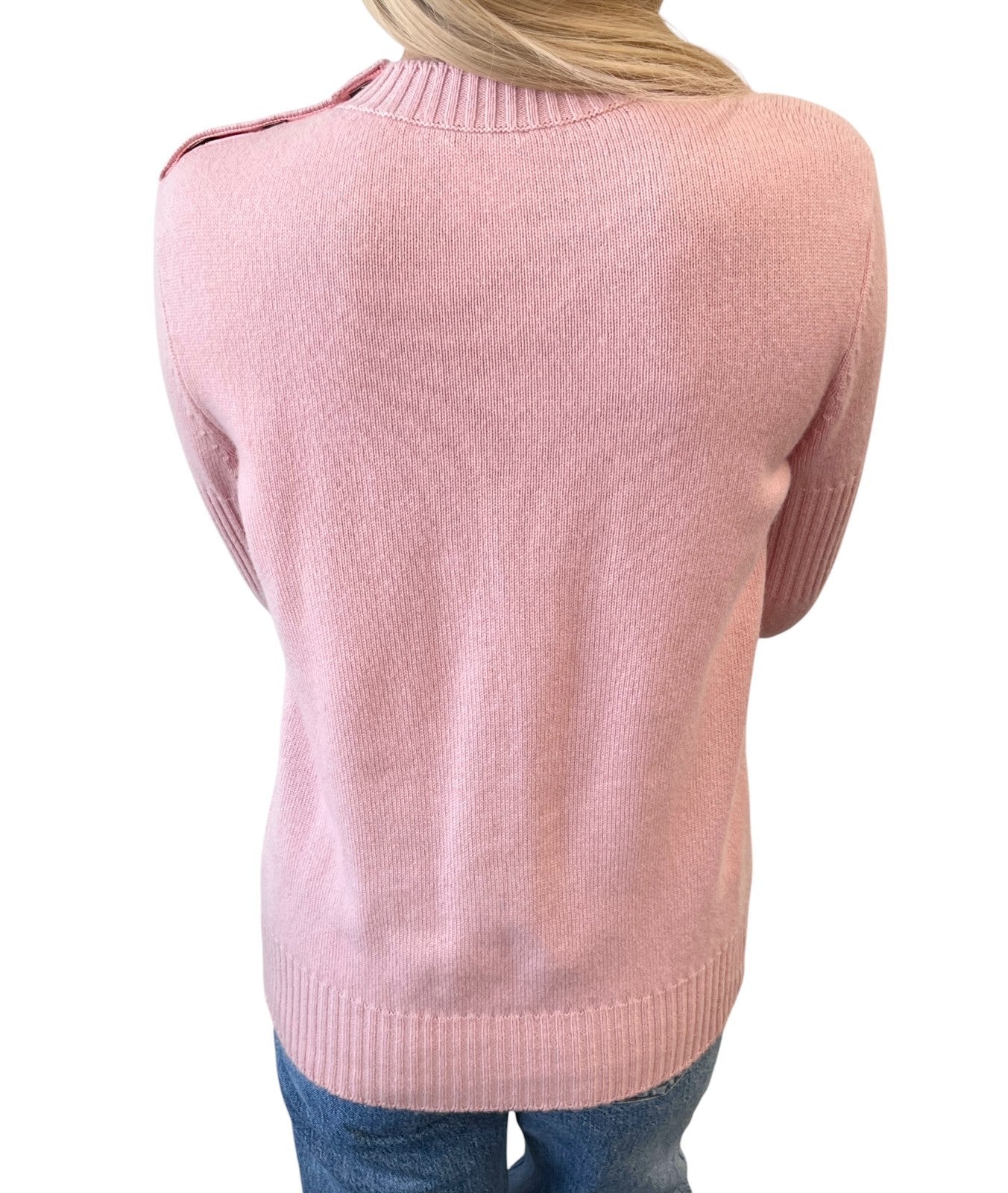 CHANEL Vintage CC Logo Turnlock Cashmere Ribbed Sweater Top #36 Pink 902225