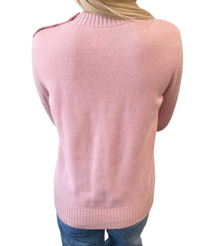 CHANEL Vintage CC Logo Turnlock Cashmere Ribbed Sweater Top #36 Pink 902225