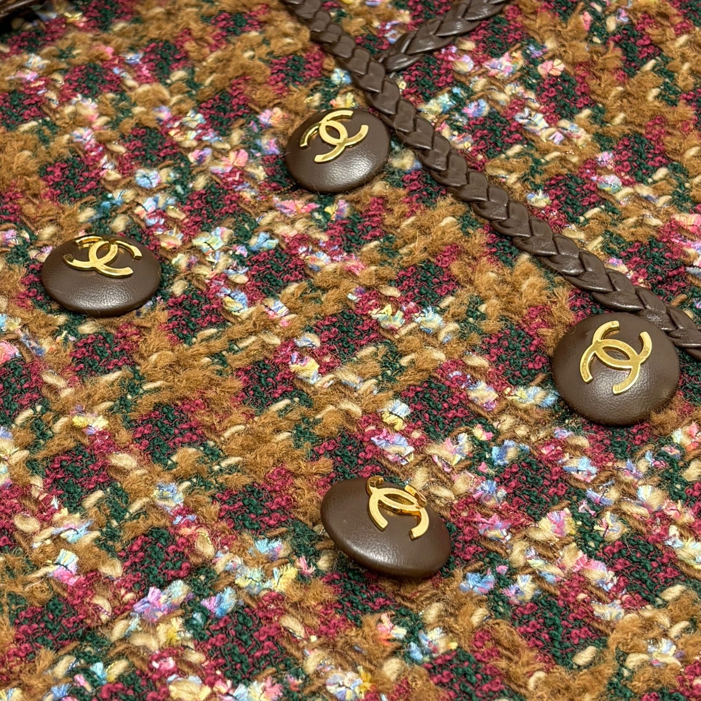 CHANEL Vintage 92A CC Logo Tweed Jacket #38 Multicolor Button Wool Leather