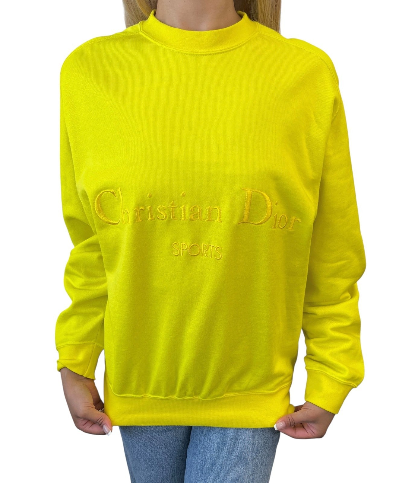 Christian Dior Sports Vintage Big Logo Sweatshirt Top #L Pullover Yellow Cotton