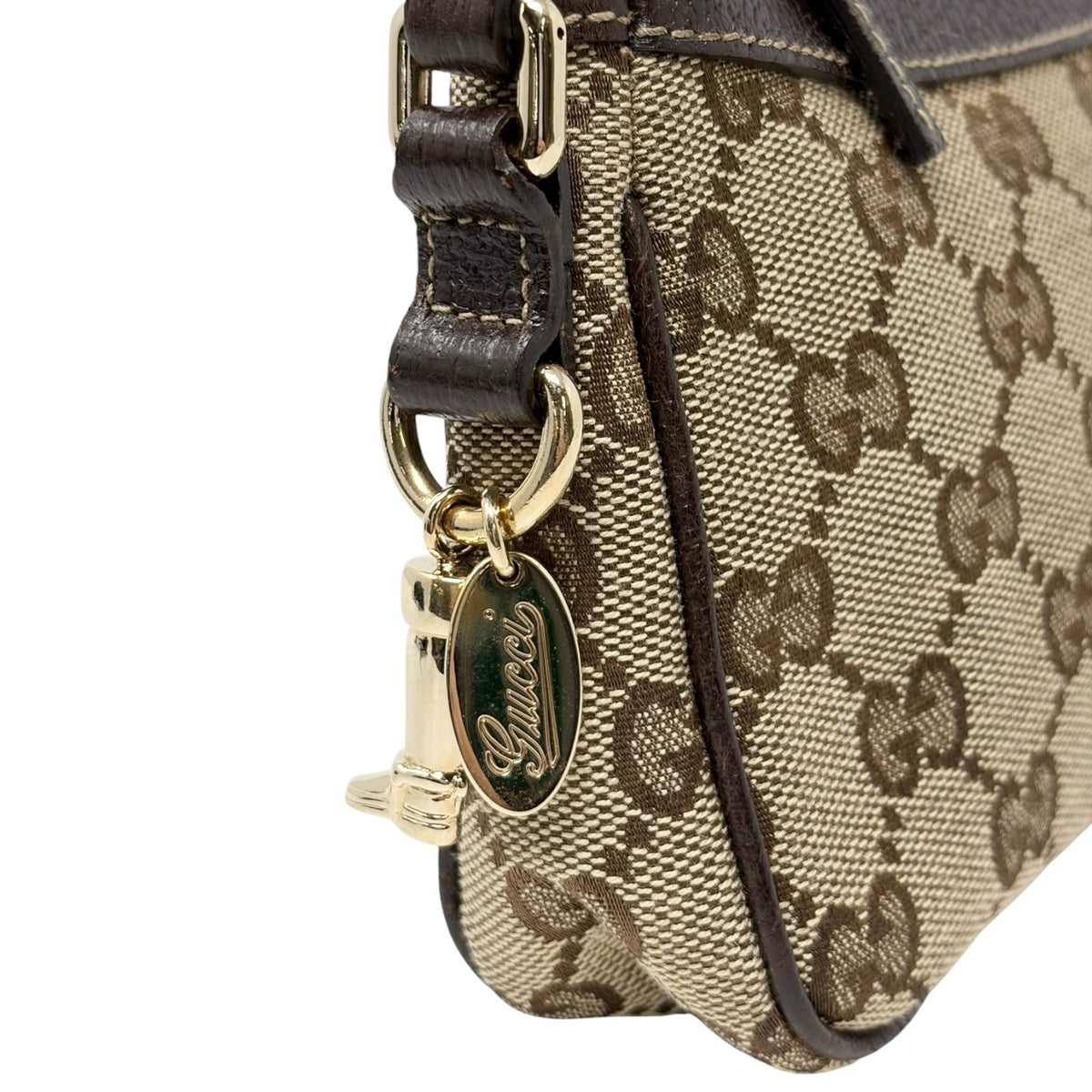 GUCCI Vintage GG Monogram Logo Pochette Mini Bag Charm Brown Canvas 902817