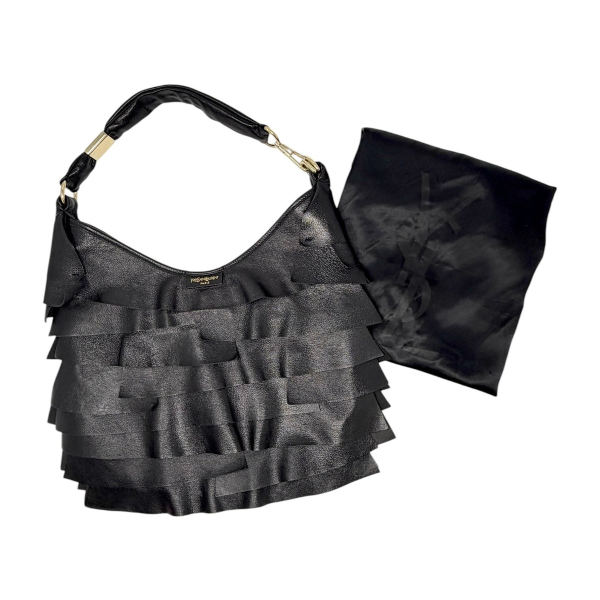 Yves Saint Laurent Vintage YSL Saint Tropez Frill Shoulder Bag Black 902378