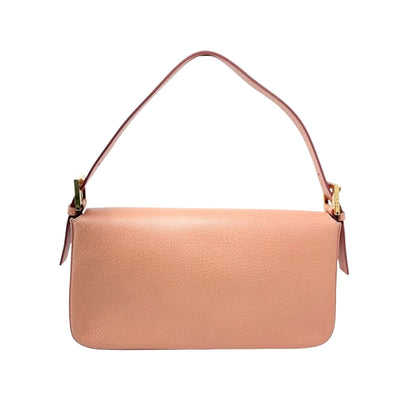 FENDI Vintage FF Logo Mamma Baguette Shoulder Bag Handbag Salmon Pink Leather