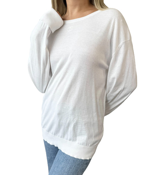 CHANEL Vintage CC Logo Long Sleeve Knit Sweater Top White Cotton 106972