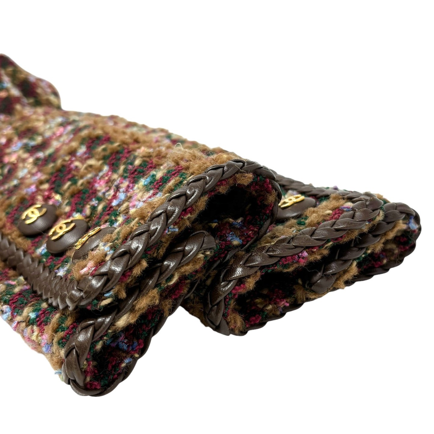 CHANEL Vintage 92A CC Logo Tweed Jacket #38 Multicolor Button Wool Leather
