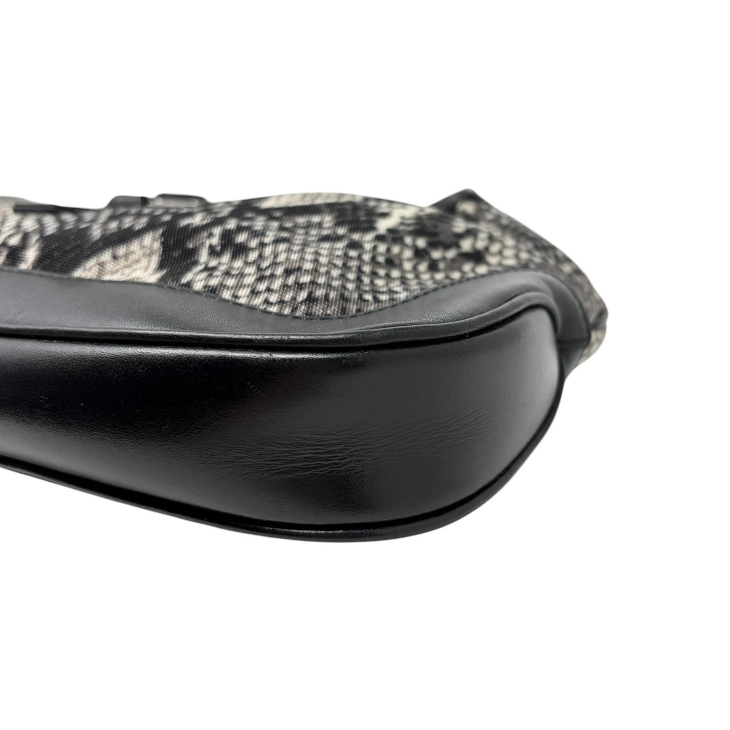 GUCCI Vintage Logo Jackie Snake Print Shoulder Bag Black White Nylon 902411