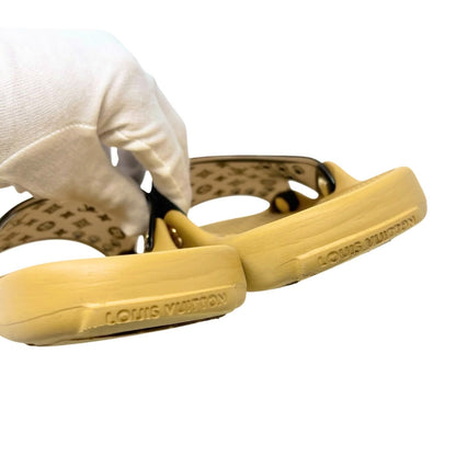LOUIS VUITTON Vintage Monogram Rubber Slide Sandals #36 Brown Beige 902544
