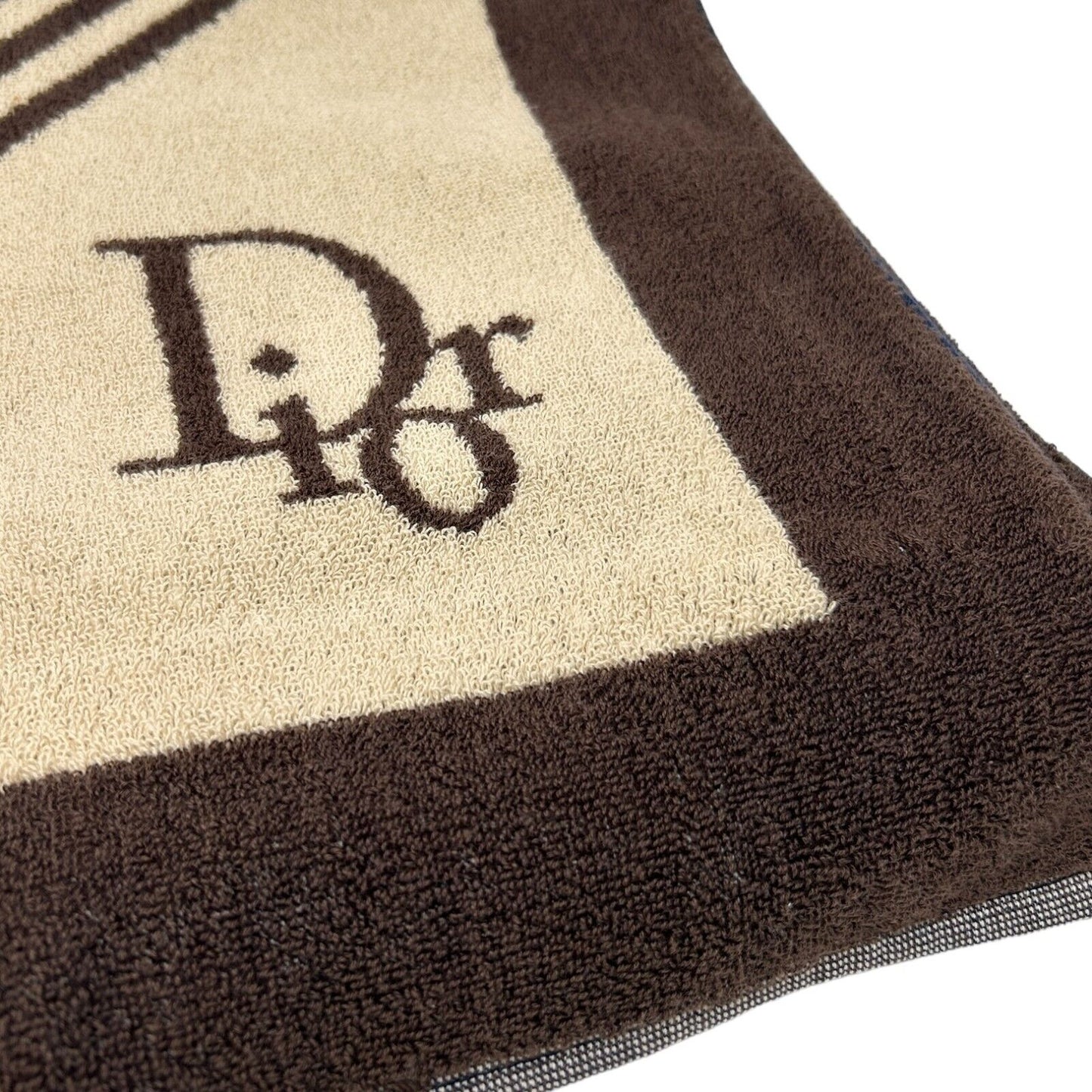 Christian Dior Vintage Logo Beach Towel Terry Cloth Brown Beige Cotton RankAB