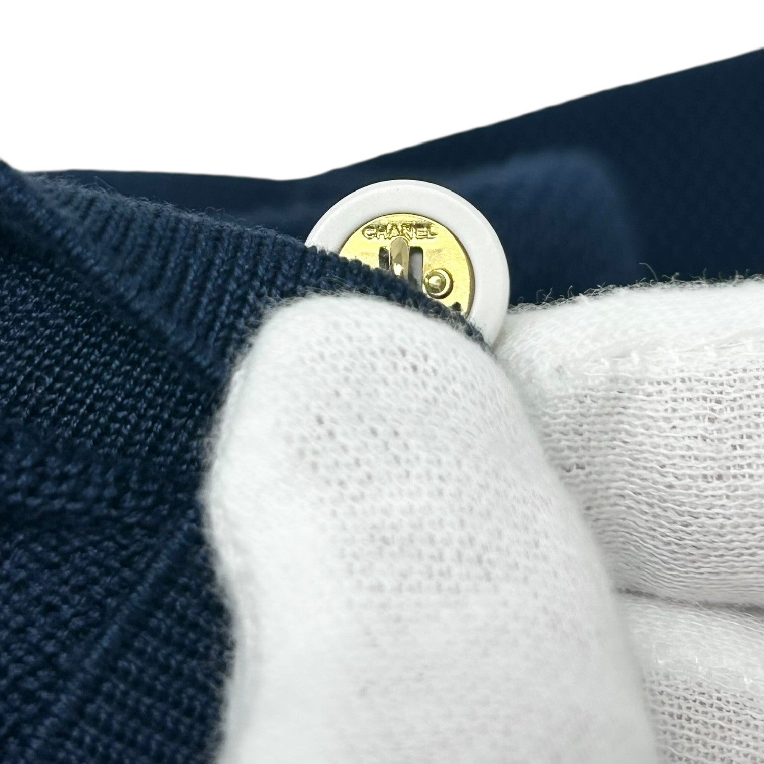 CHANEL Vintage 96C CC Logo Polo Dress One-Piece Button #42 Navy White Cotton