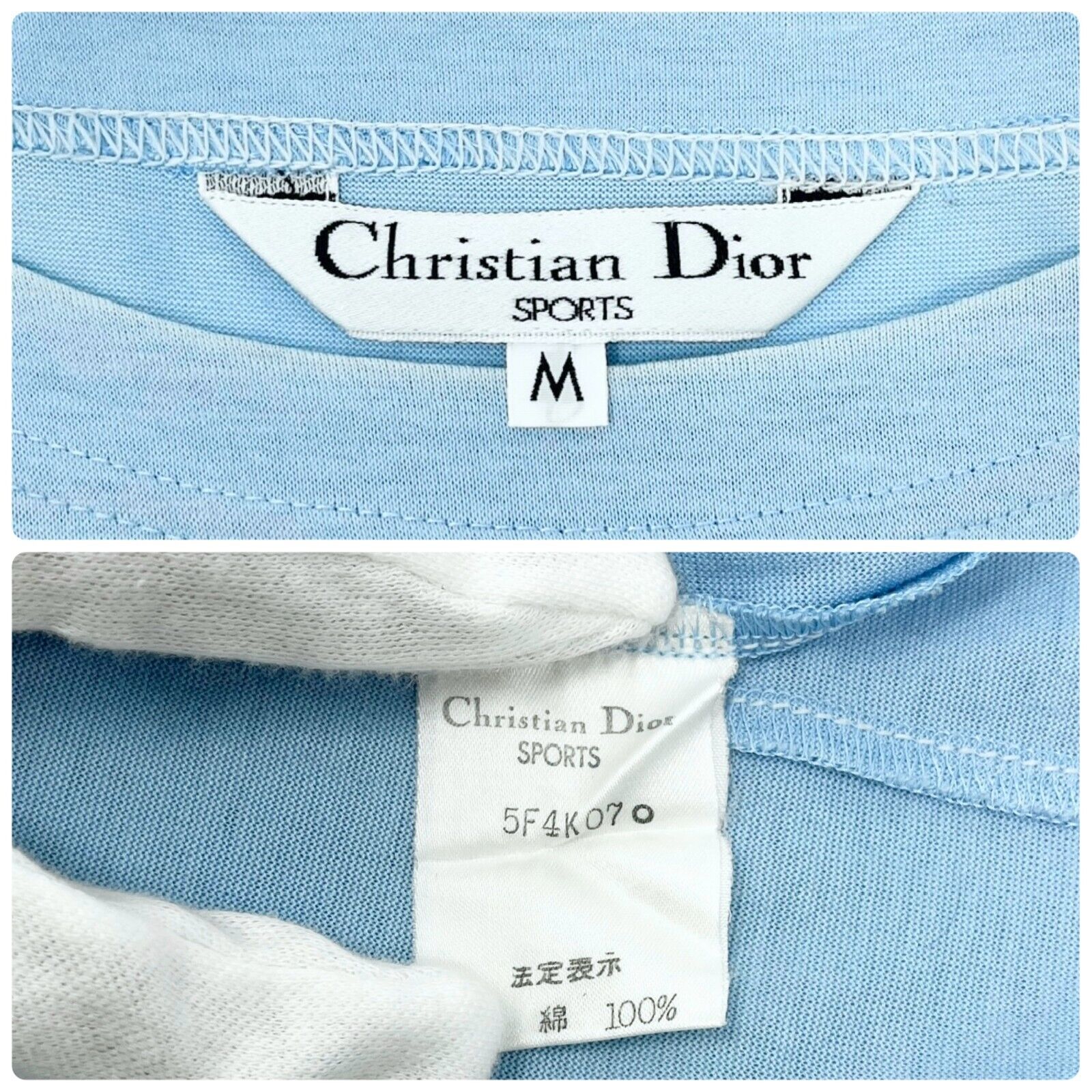 Christian Dior Sports Vintage Big Logo T-shirt #M Top Light Blue Cotton RankAB