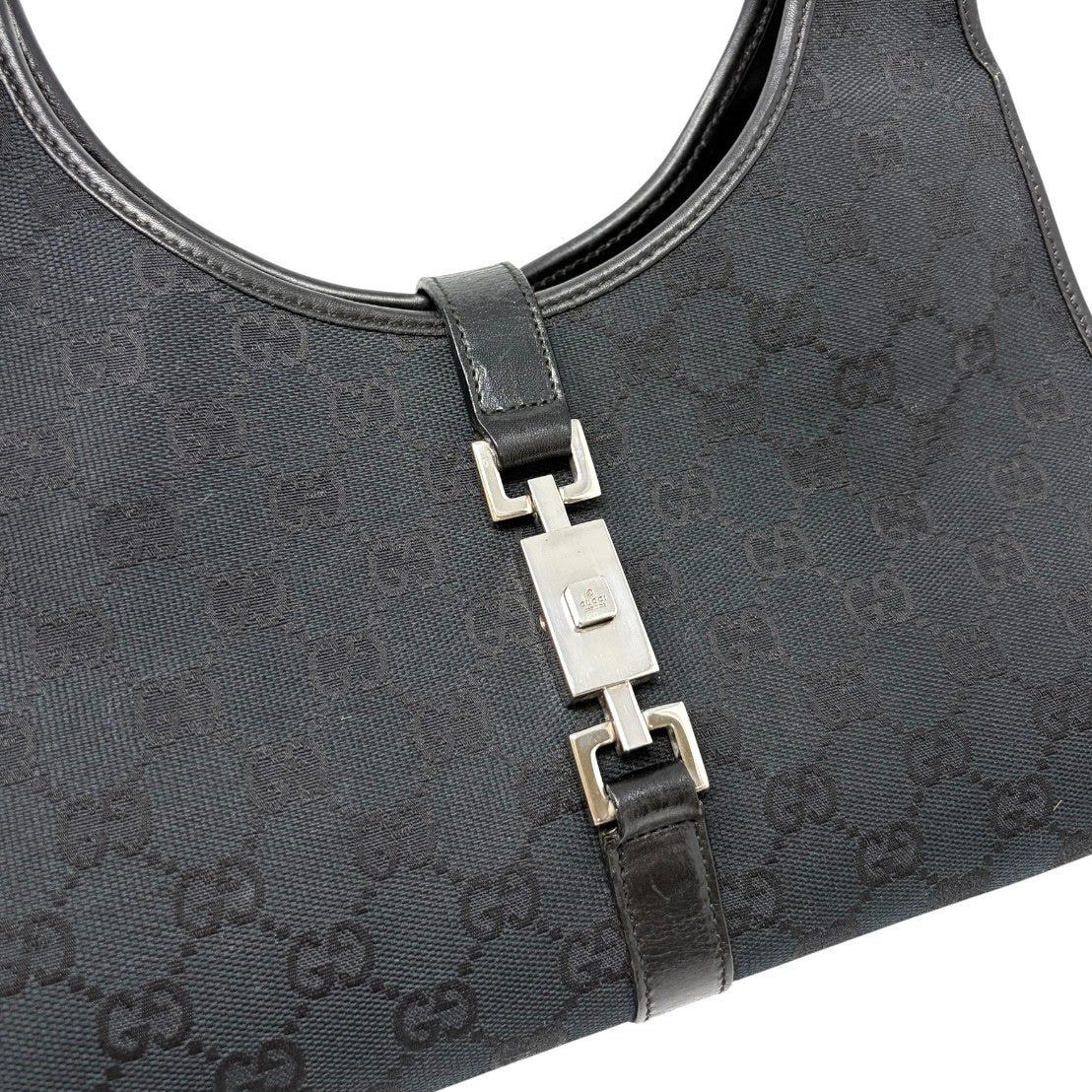 GUCCI Vintage GG Monogram Logo Jackie Shoulder Bag Black Silver Canvas 902258