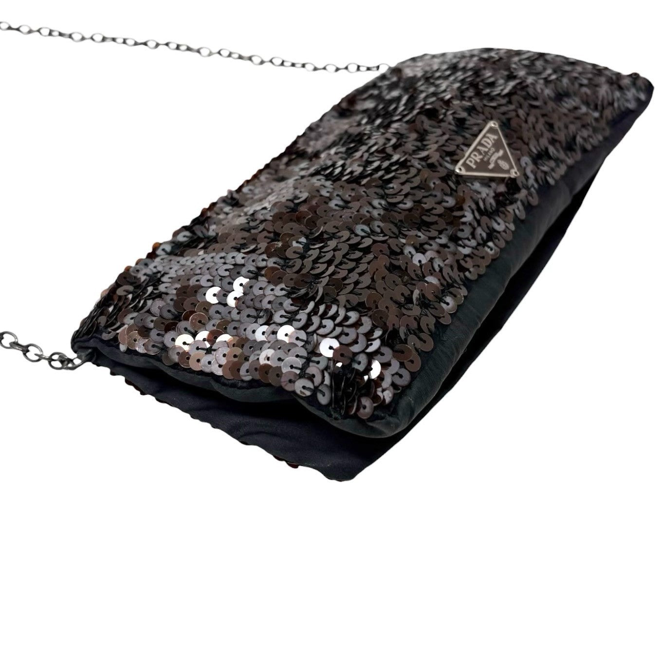 PRADA Vintage Triangle Logo Sequins Shoulder Bag Pochette Handbag Brown 902281