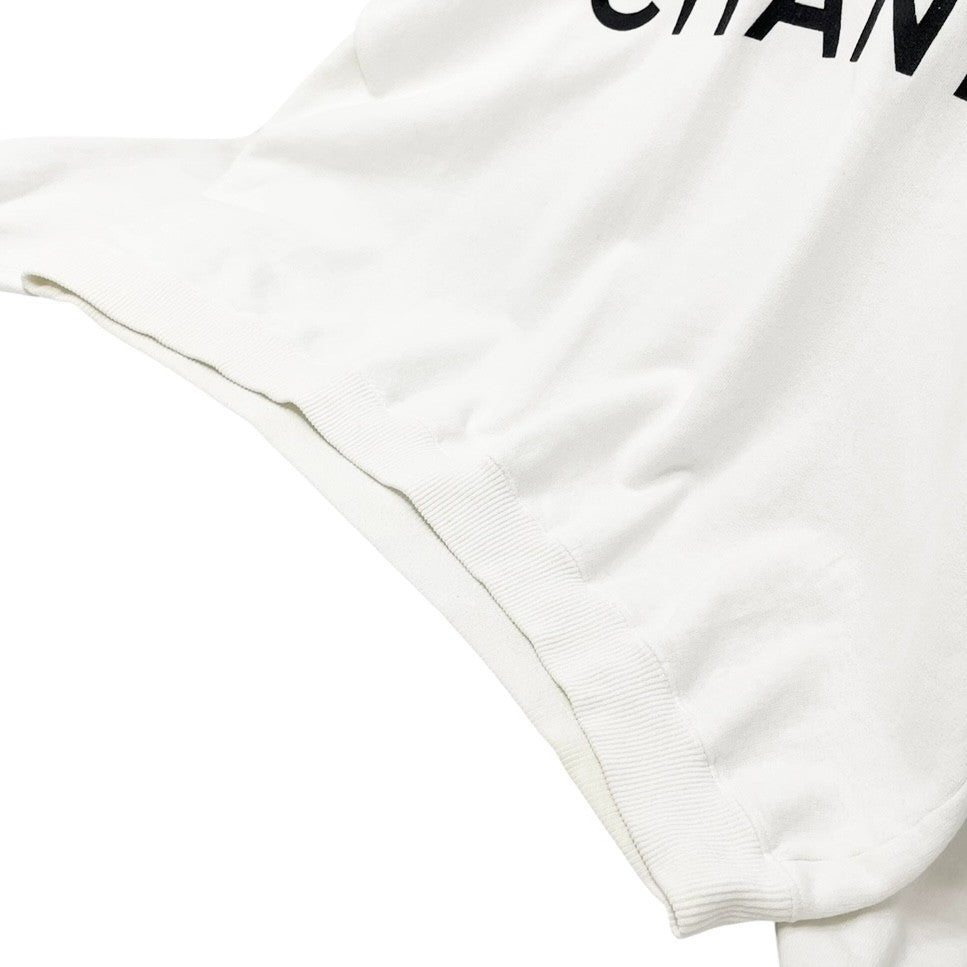 CHANEL Vintage CC Mark Logo Hoodie Sweatshirt Pullover Top White Black Cotton