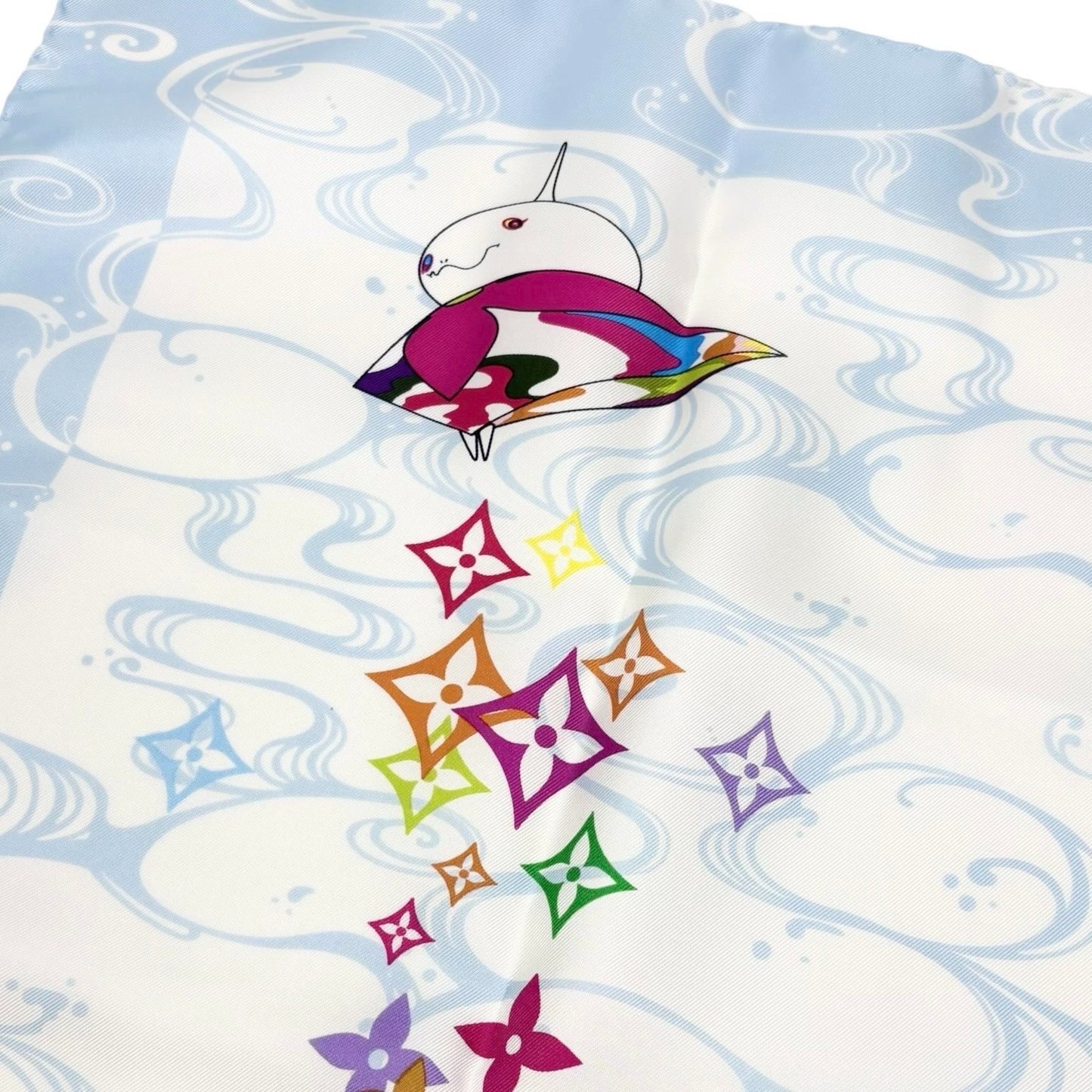 LOUIS VUITTON Vintage Panda Wave Multicolore Scarf Takashi Murakami Blue 901928