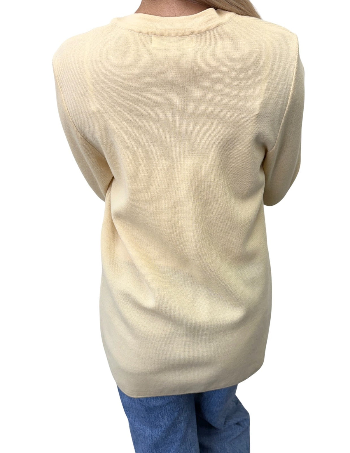 Yves Saint Laurent Vintage YSL Logo Cardigan Sweater Top Cream Gold 902375