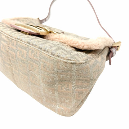 FENDI Vintage Zucchino Squirrel Mamma Baguette Canvas Shoulder Bag Pink 902043