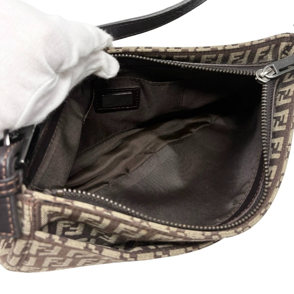 FENDI Vintage Logo Zucchino Shoulder Bag Pochette Brown Canvas Pocket 902351