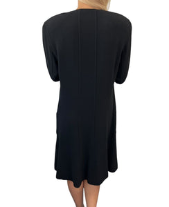 CHANEL Vintage 94A CC Logo Long Sleeve Dress #42 One-piece Black Wool Button