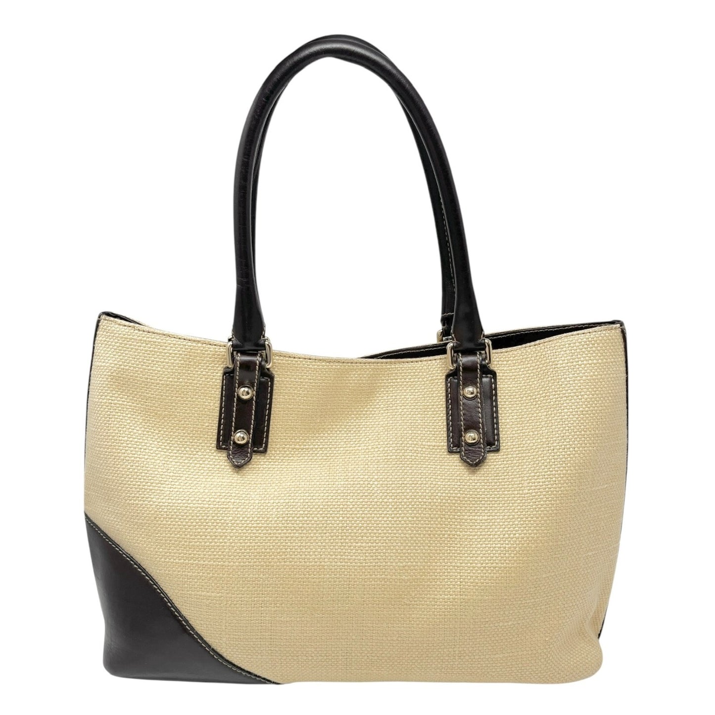 GUCCI Vintage Horsebit Shoulder Tote Bag Beige Brown Silver Cotton Leather