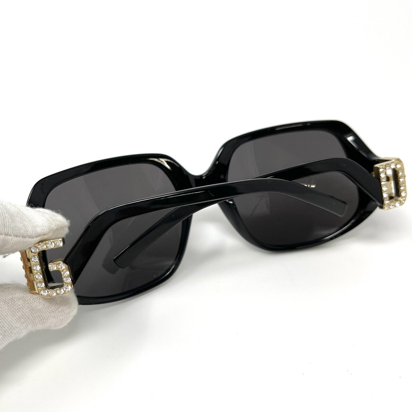 DOLCE&GABBANA Logo Sunglass Shades Accessory Rhinestone Black Glod RankA
