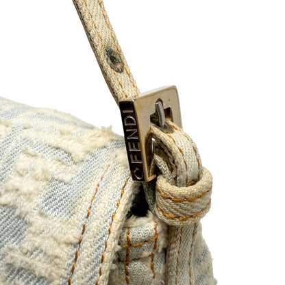 FENDI Vintage FF Zucca Monogram Denim Mamma Baguette Shoulder Bag Blue 902483
