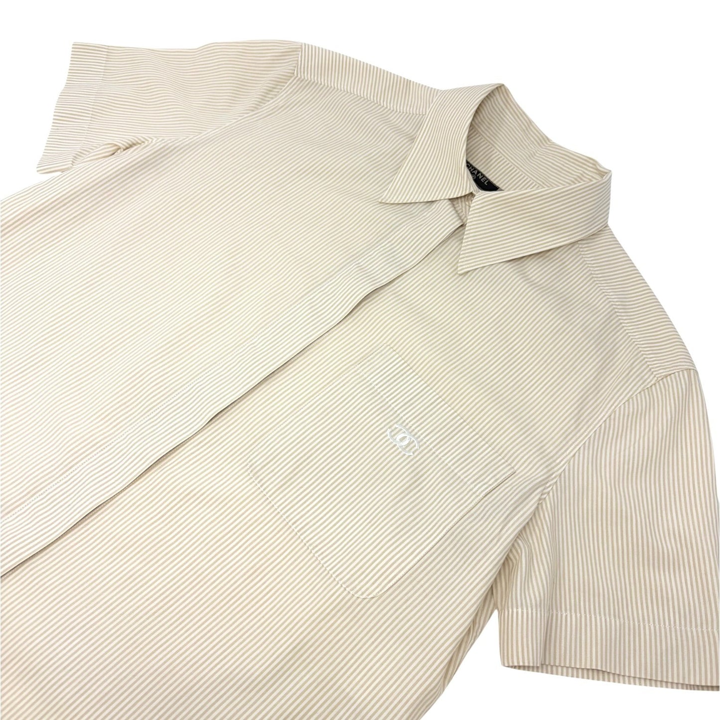 CHANEL Vintage 99P CC Logo Button Up Shirt Top Short Sleeve #40 Beige Pocket