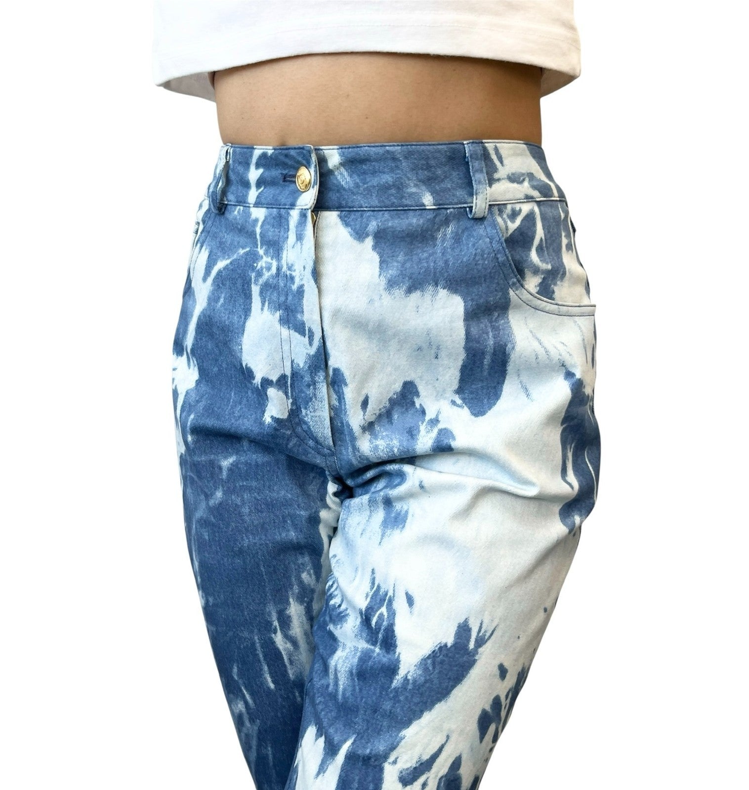 Christian Dior Vintage 2000 John Galliano Tie-Dye Denim Pants #38 Boa Blue