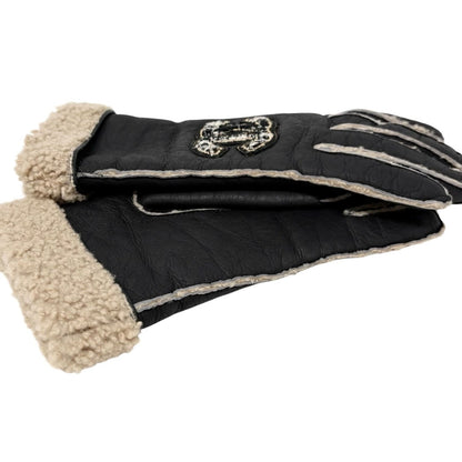 CHANEL Vintage Big CC Logo Shearling Trim Leather Gloves #7 Brown 901931