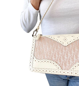 Christian Dior Vintage Trotter Monogram Logo Shoulder Bag Pink White Leather Zip