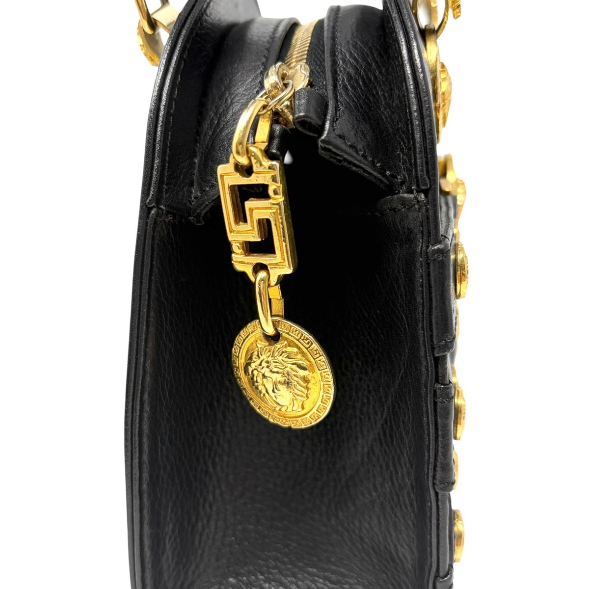 GIANNI VERSACE Vintage Medusa 2way Crossbody Mini Bag Black Gold Leather 902454