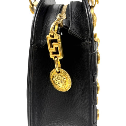 GIANNI VERSACE Vintage Medusa 2way Crossbody Mini Bag Black Gold Leather 902454