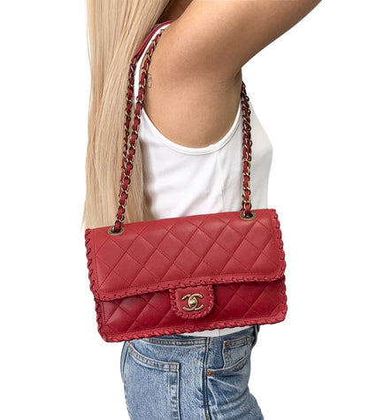 CHANEL Vintage CC Logo Quilted Whipstitch Chain 2way Bag Red Leather 902349