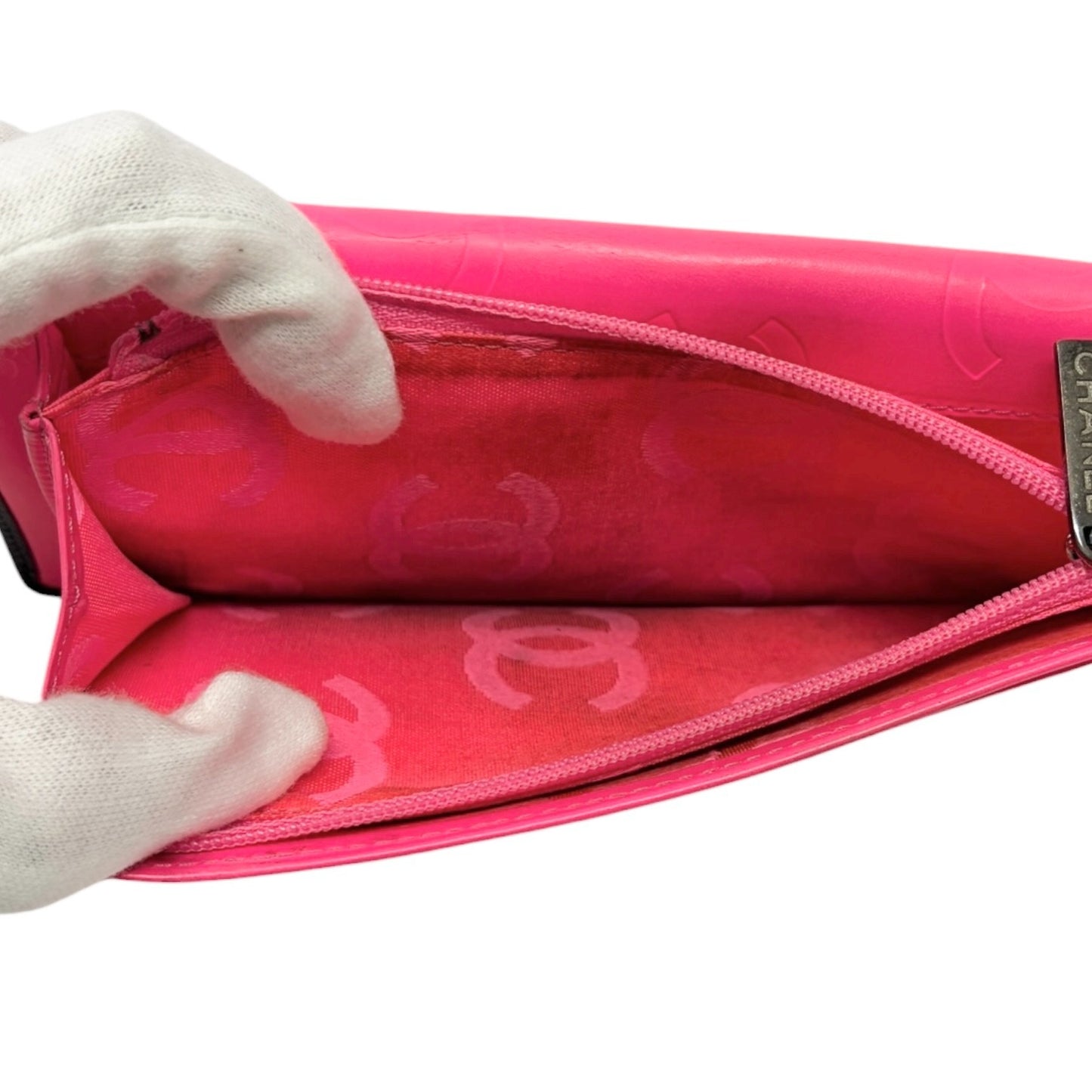 CHANEL Vintage Cambon Line CC Logo Quilted Wallet Black Pink Leather 902007
