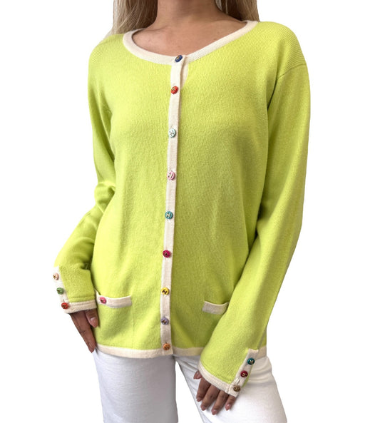 CHANEL Vintage 96C CC Multicolor Button Sweater Cardigan Top Green #44 Cashmere