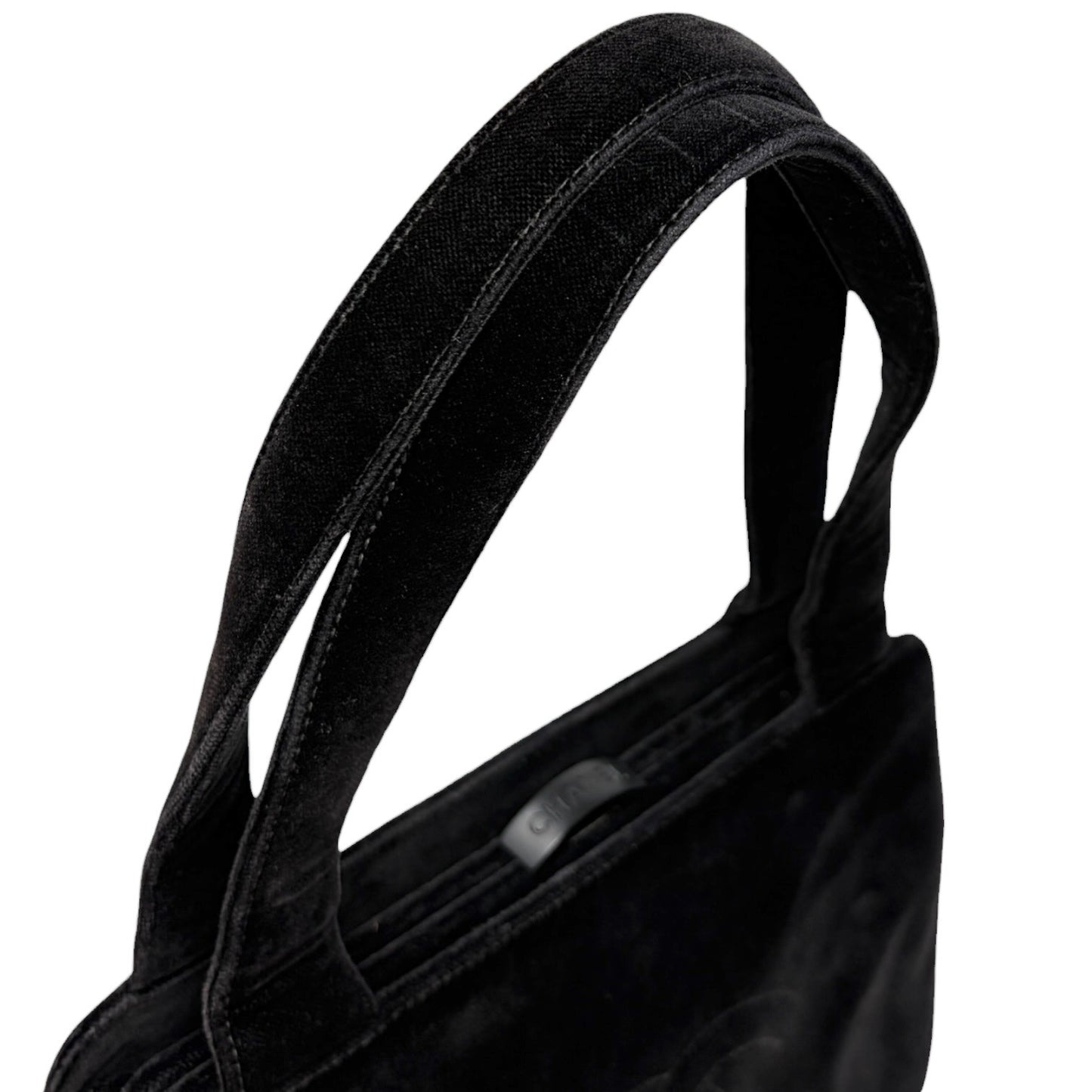 CHANEL Vintage CC Logo Stitch Trapezoid Tote Bag Handbag Black Velour 902222