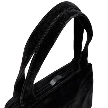 CHANEL Vintage CC Logo Stitch Trapezoid Tote Bag Handbag Black Velour 902222