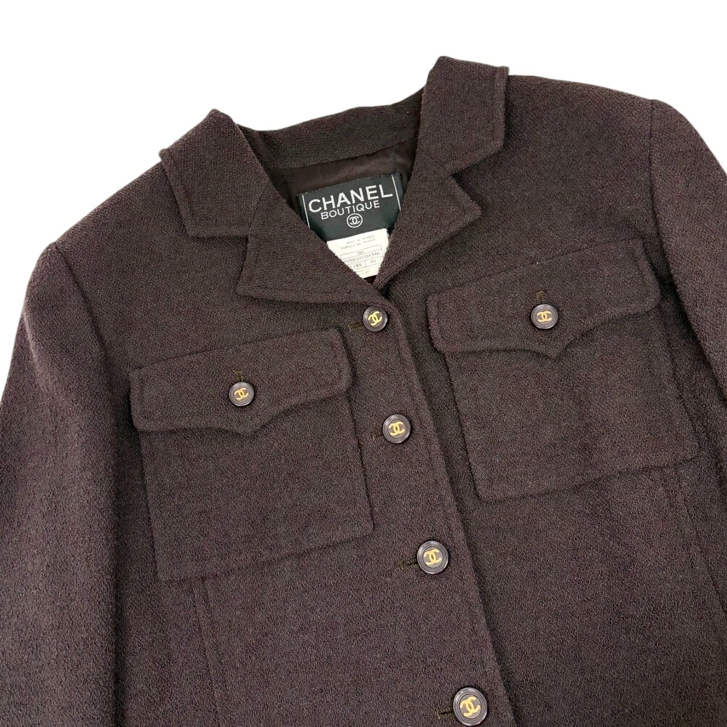 CHANEL Vintage 95A Tweed Suits Jacket Skirt #40 Wool Button Brown Gold