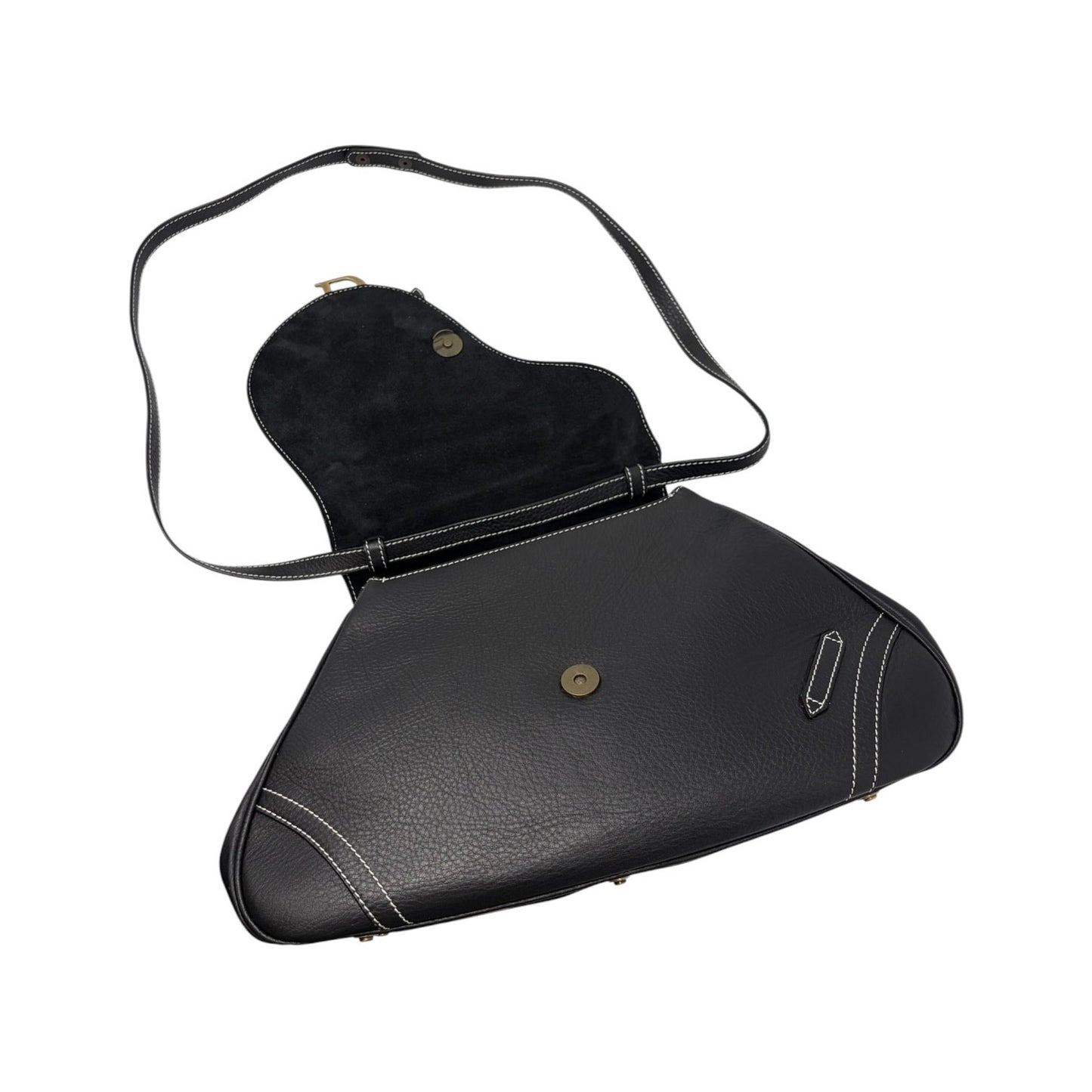 Christian Dior Vintage Double Saddle Stitch 2way Bag  Black Leather 902446