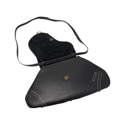 Christian Dior Vintage Double Saddle Stitch 2way Bag  Black Leather 902446
