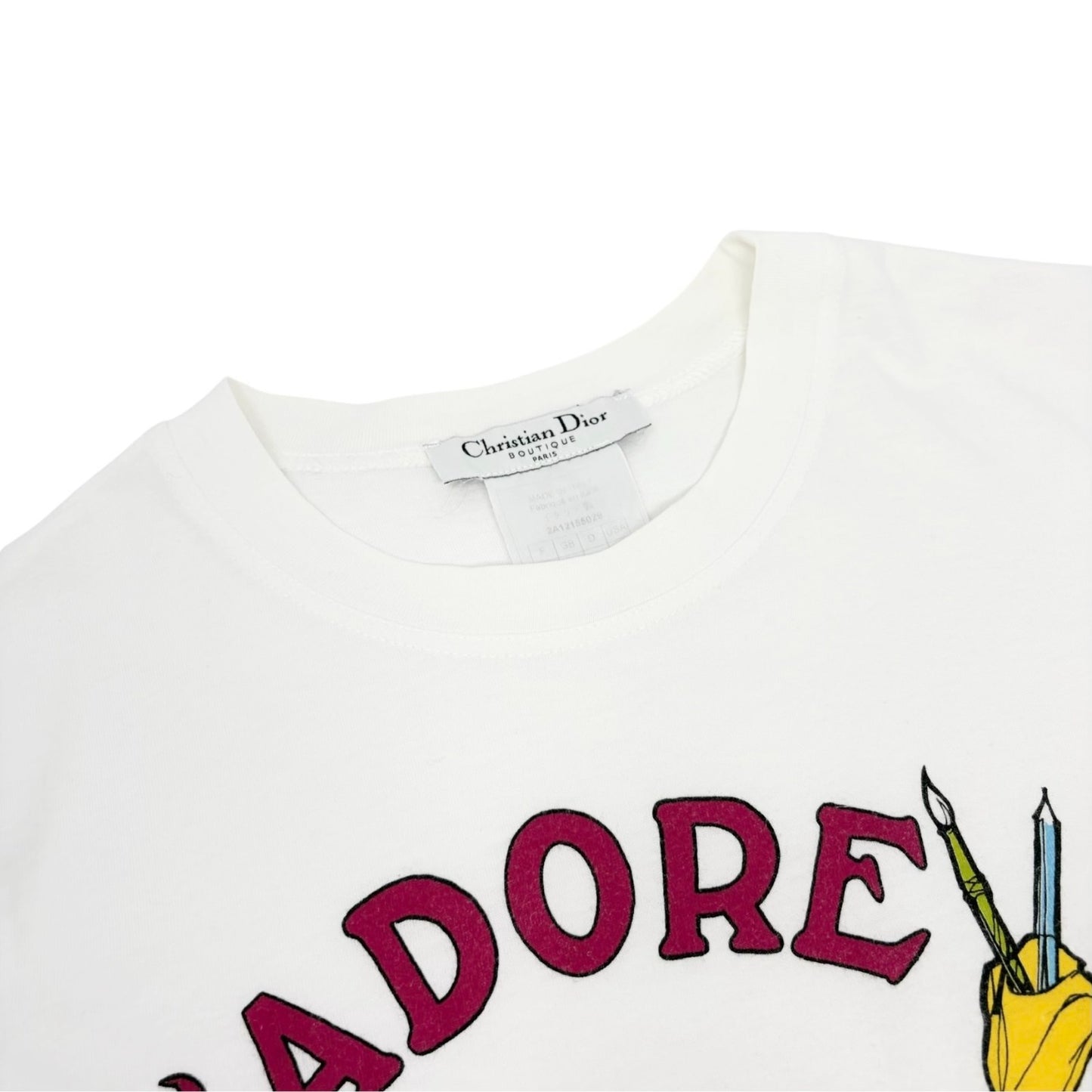 Christian Dior Vintage 2002 J'ADORE Logo Cartoon T-shirt Top #38 White 902451