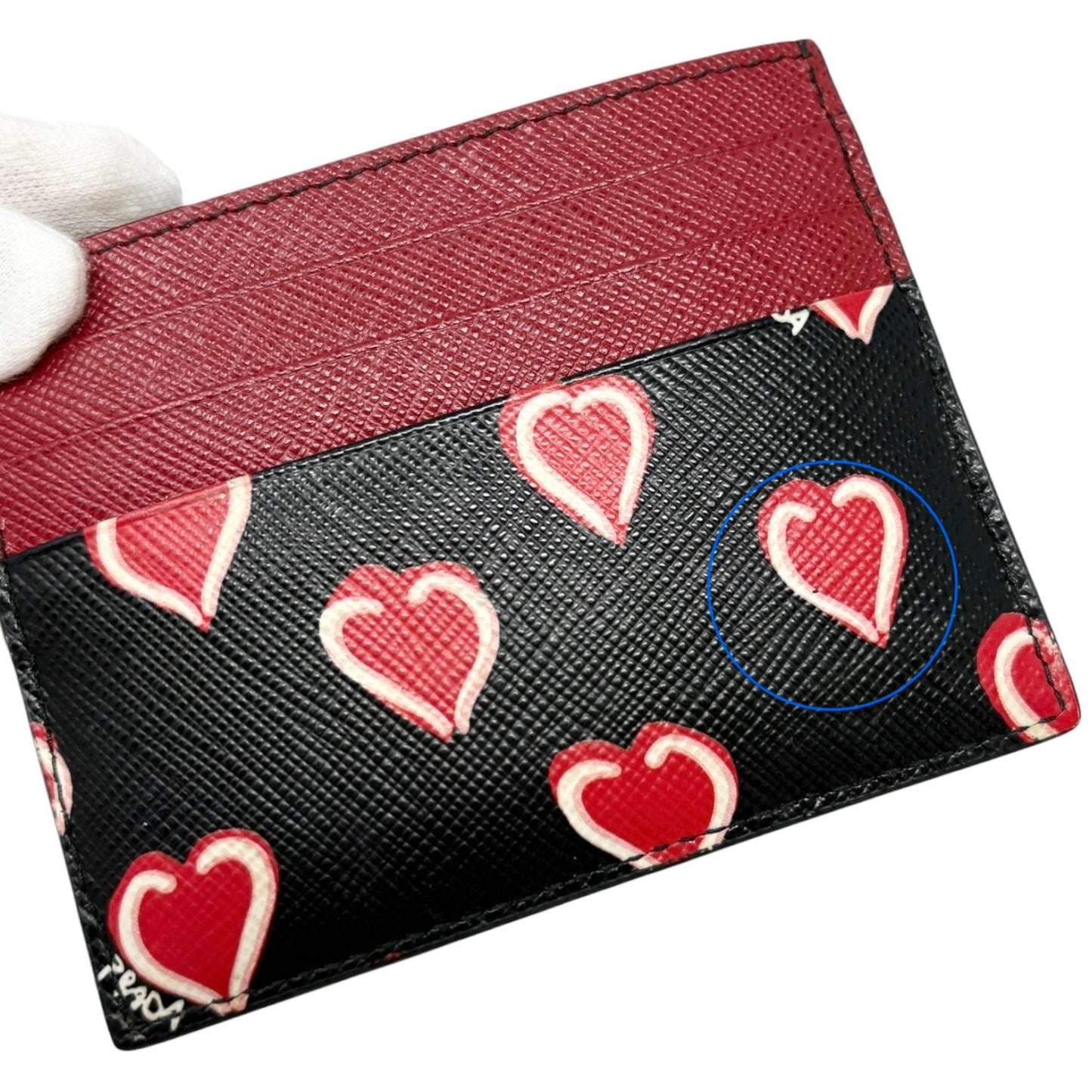 PRADA Vintage Triangle Logo Heart Wallet Card Holder Black Red Leather 902286