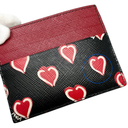 PRADA Vintage Triangle Logo Heart Wallet Card Holder Black Red Leather 902286
