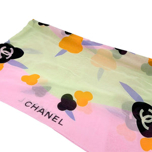 CHANEL Vintage 00s CC Mark Logo Scarf Wrap Pareo Skirt Pink Green Cotton Rank AB