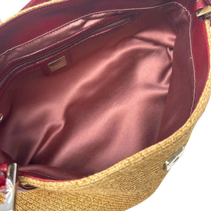 FENDI Vintage Logo Mamma Baguette Shoulder Bag Straw Raffia Red Leather
