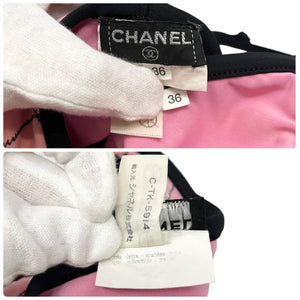 CHANEL Vintage 95P Matelasse Swimwear Bikini Set #36 Pink Black Nylon Rank AB