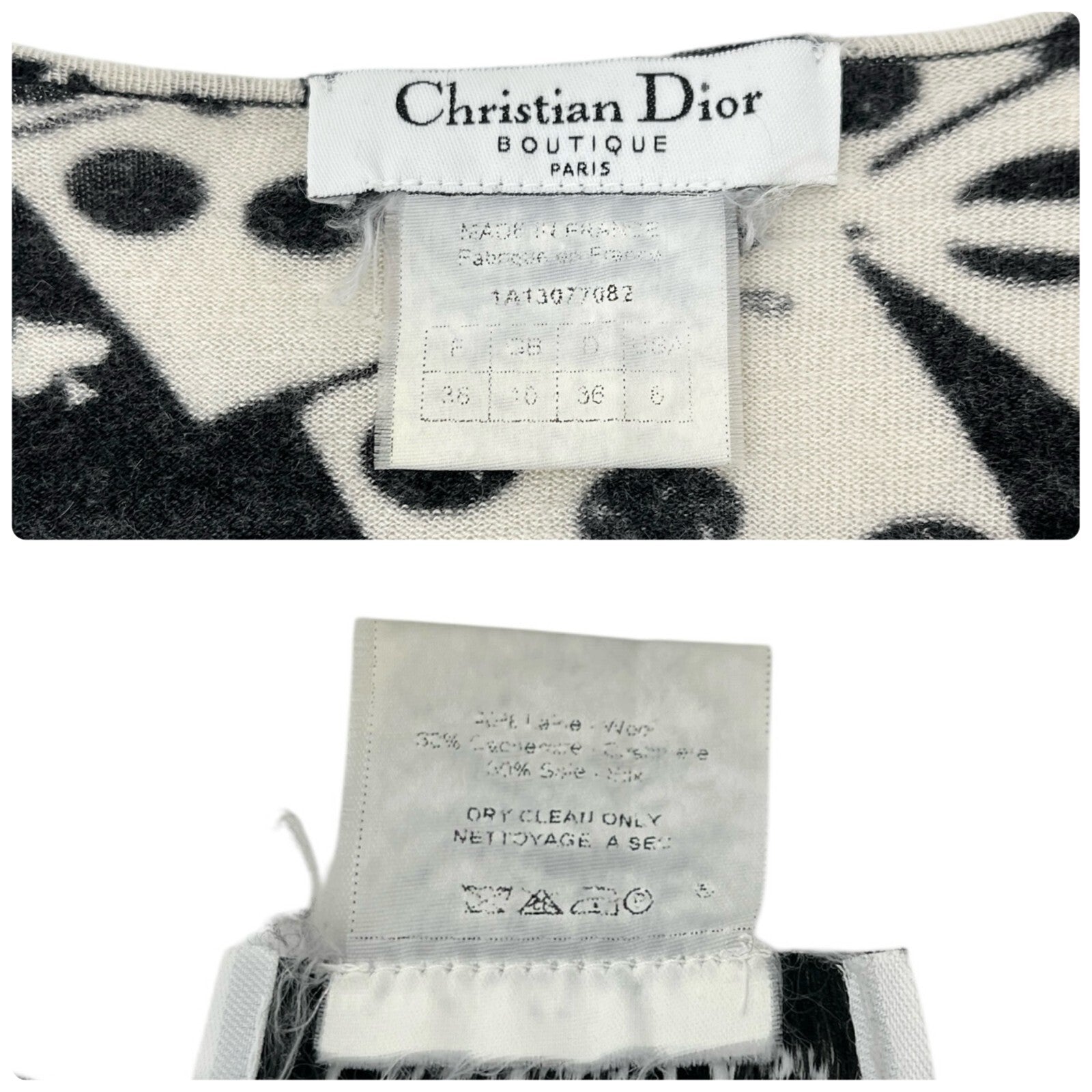 Christian Dior Vintage 2001 Dice Knit Top #36 Black White Wool Long Sleeve Card